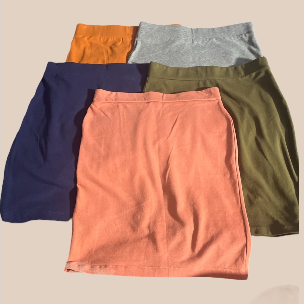 Forever 21 Bodycon Mini Skirt Bundle- Orange, Gray, Blue, Olive, Peach- Size S